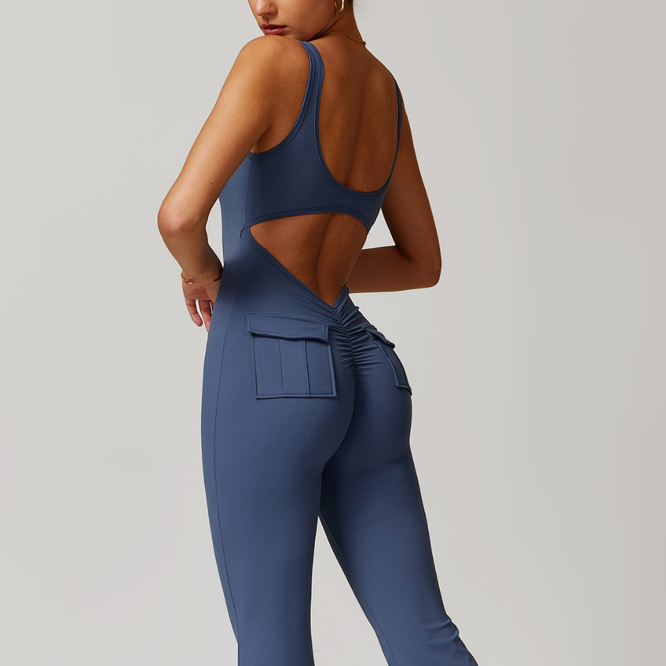 Ribbed V-Waist Jumpsuit