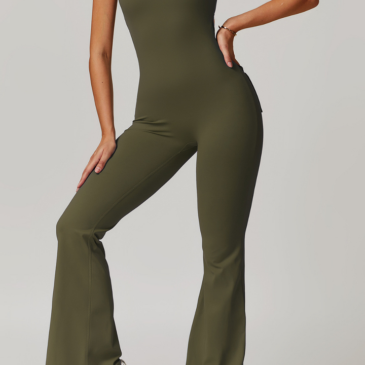 Ribbed V-Waist Jumpsuit