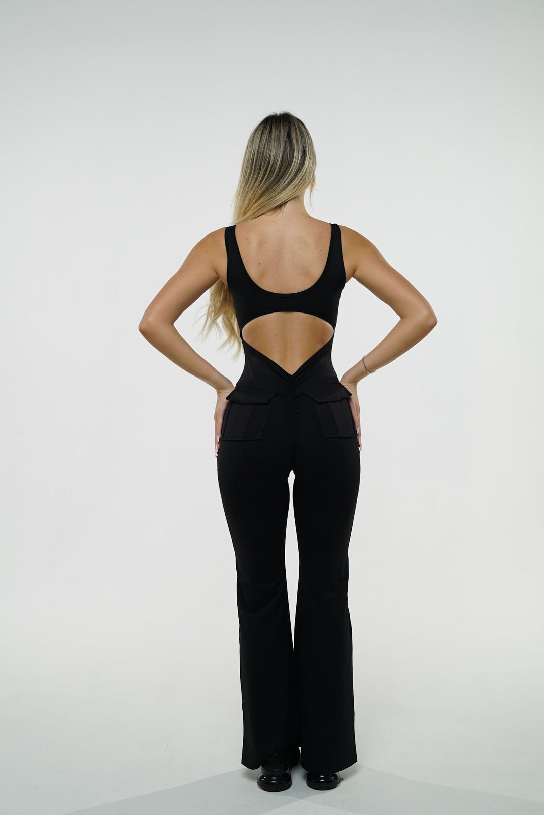 Ribbed V-Waist Jumpsuit