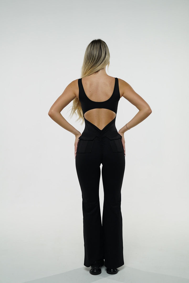 Ribbed V-Waist Jumpsuit