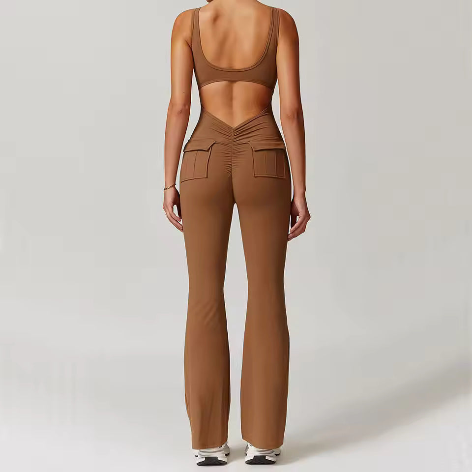 Ribbed V-Waist Jumpsuit