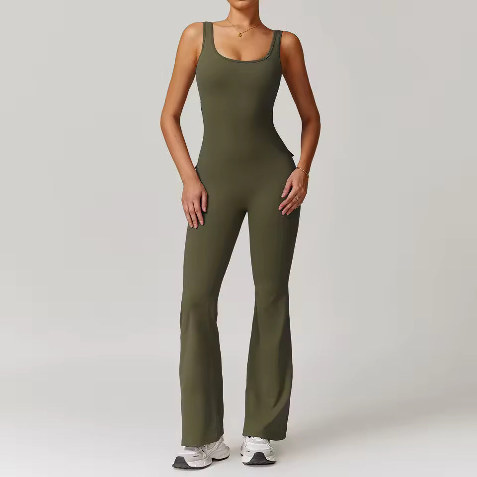 Ribbed V-Waist Jumpsuit