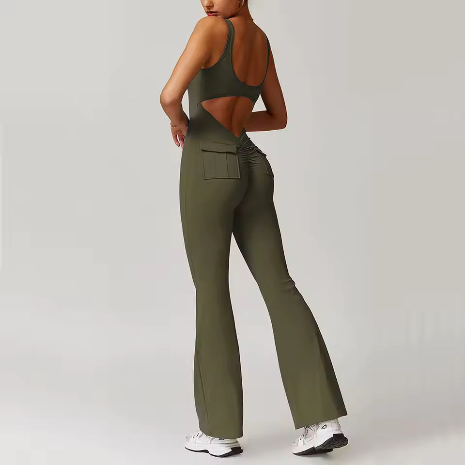 Ribbed V-Waist Jumpsuit