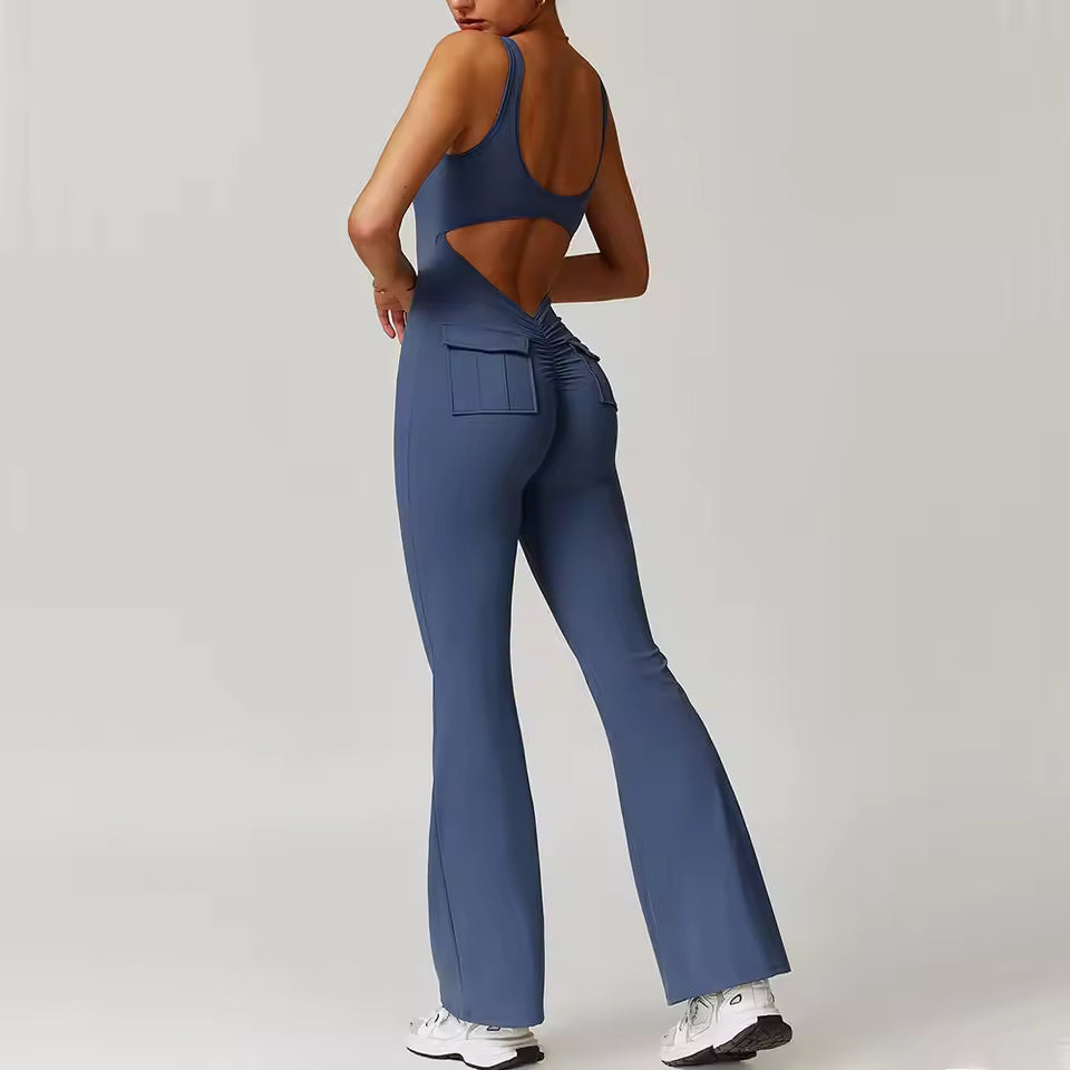 Ribbed V-Waist Jumpsuit